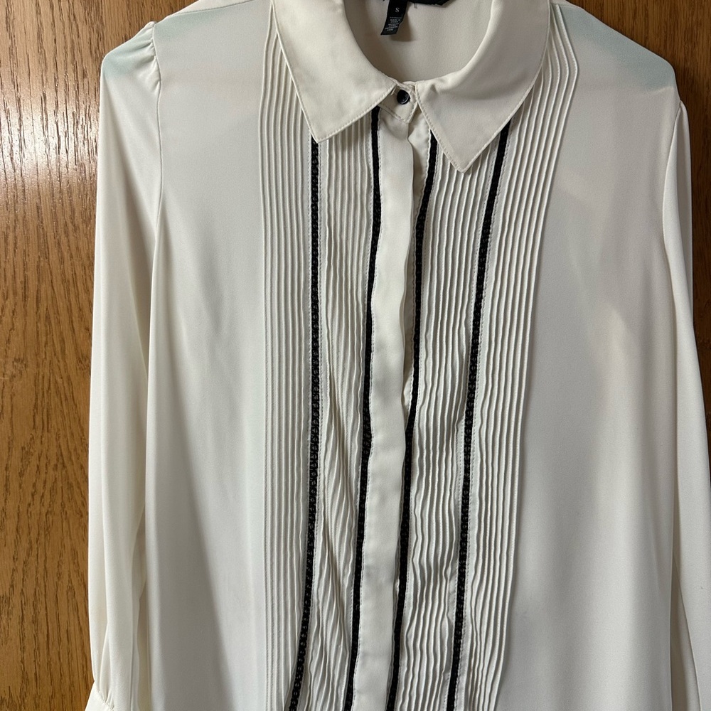 White House Black Market Cream and Black Blouse